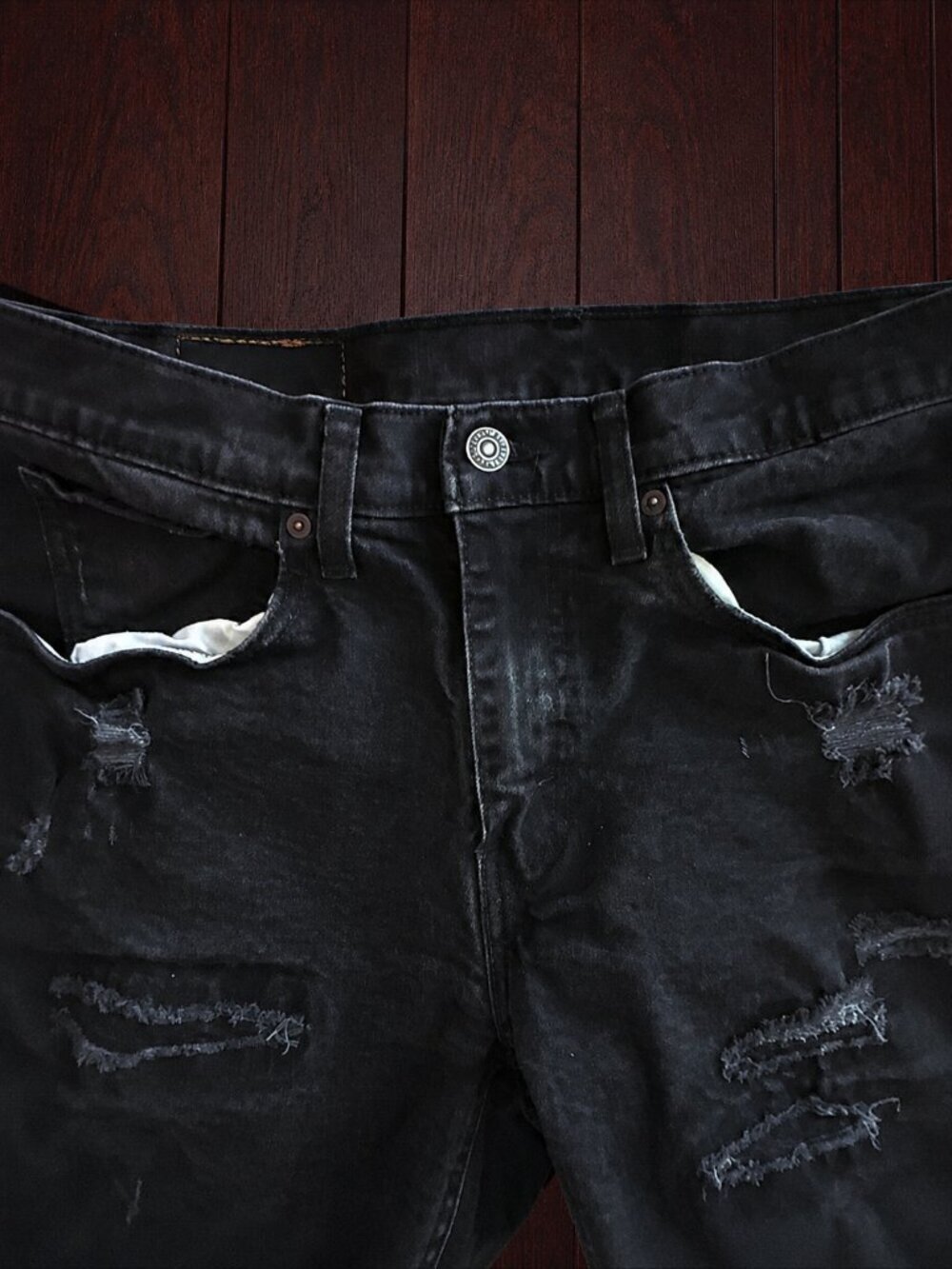Levi's 531 Black Distressed Jeans Men's 34x34 Straight Fit Denim Pants Faded - Picture 3 of 5